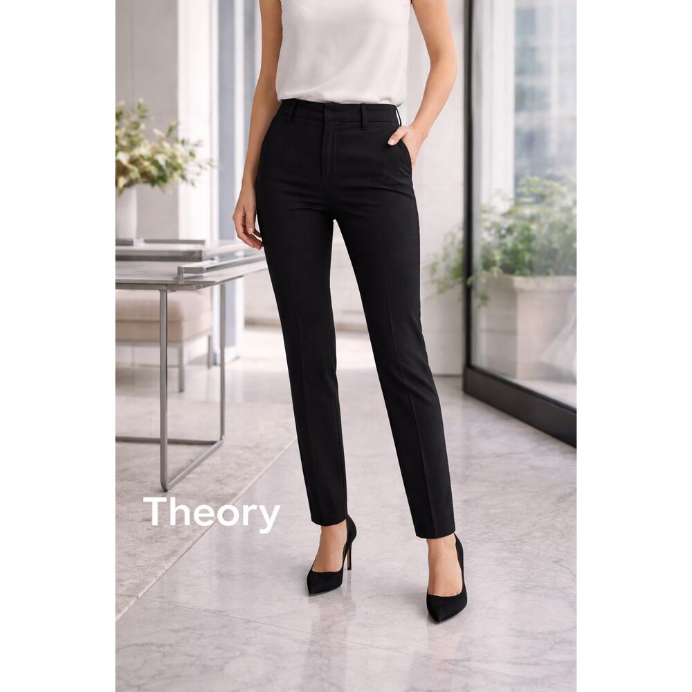 Theory Black Slim Wool Blend Pants Womens Size 6 Career Staple Tailored‎
